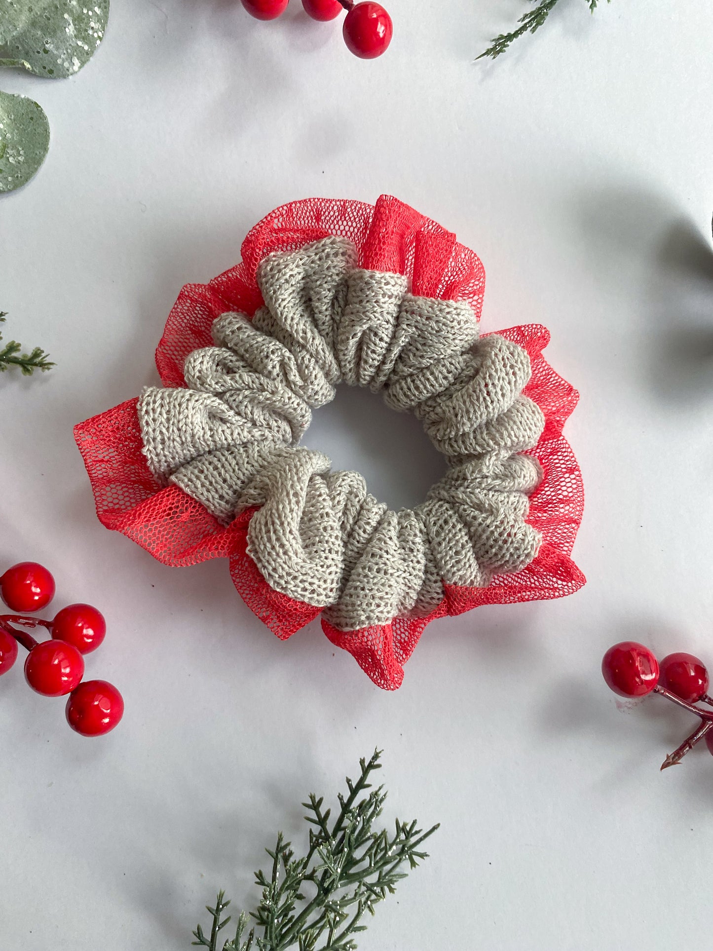 Red Gray Scrunchie