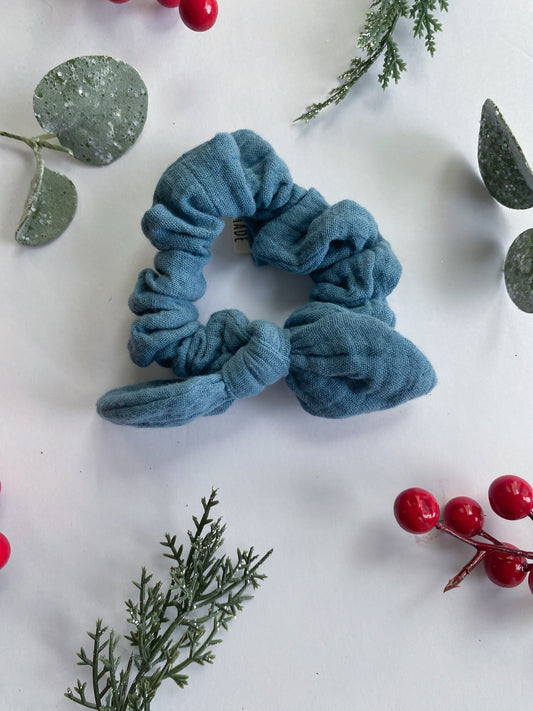 Small Blue Bow Scrunchie